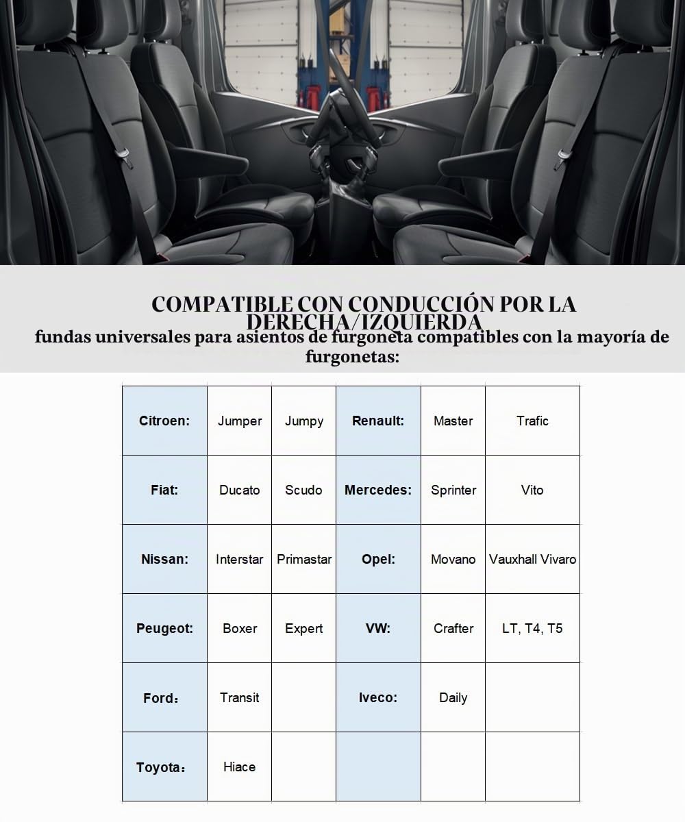 TOYOUN Fundas para Asientos de Furgonetas y Camiones de 1 + 2 (3 plazas), Protector Universales para Asientos Delantero de Coche, Gris