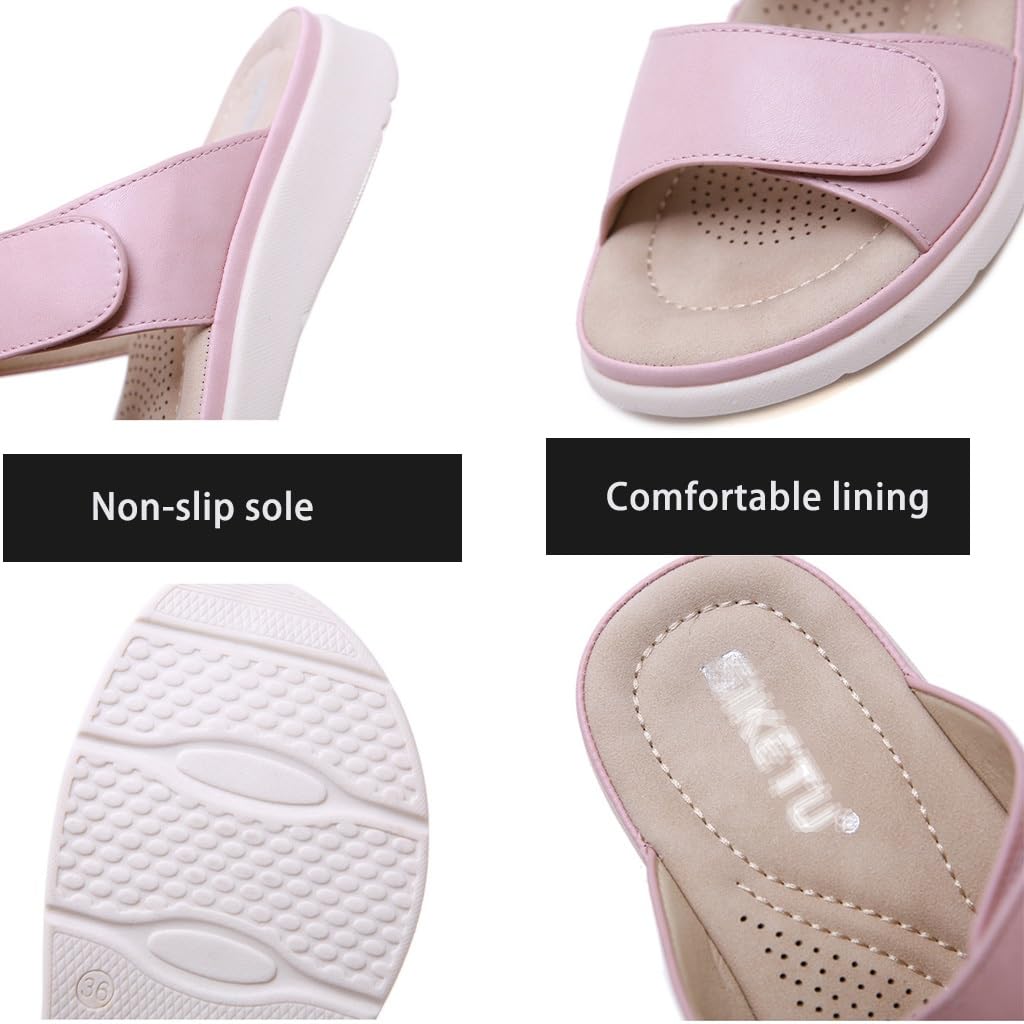 Zapatillas Mujer Verano Afuera, Señoras Cuero Sintético Punta Abierta Casual Confort Sandalias Verano Vacaciones Playa Zapatillas(Beige,39 EU)