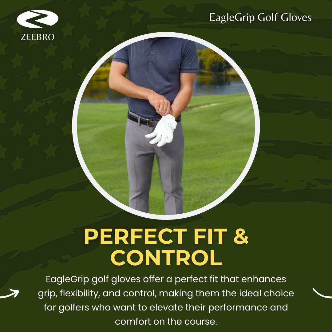 Zeebro Left Handed Golf Gloves Designed for Comfort, Achieve Your Best Performance on The Course EagleGrip (Large)