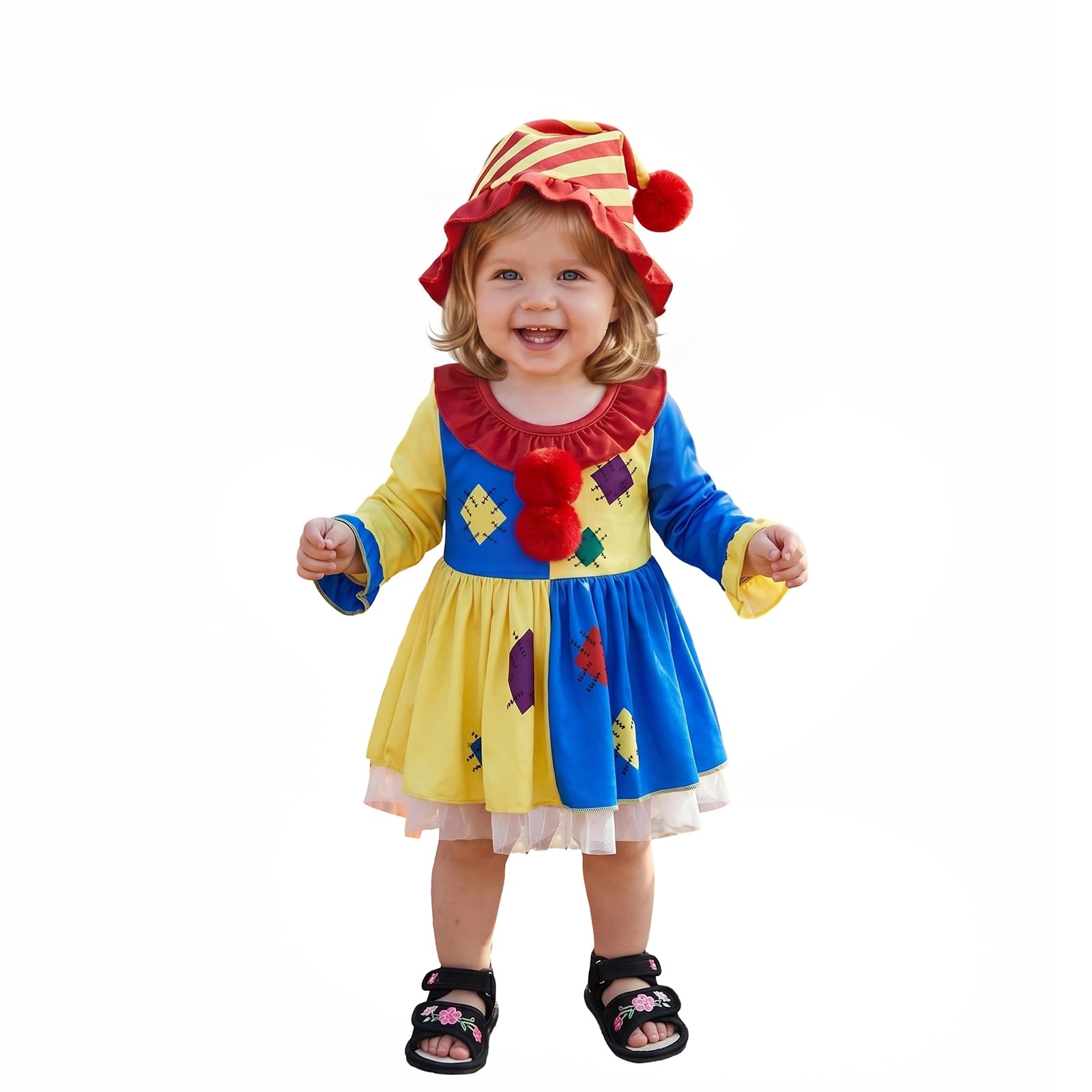 Nsywmzy Baby Girls Clown Outfit Halloween Long Sleeve Romper Dress