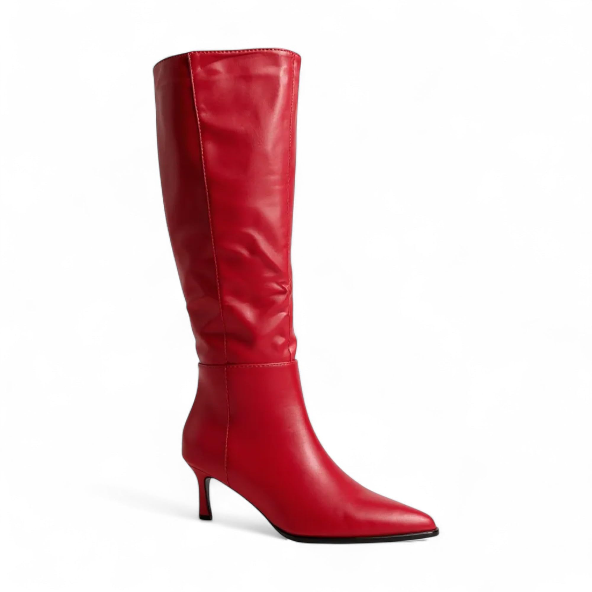 Women Fashion Pointed-Toe w Side Zipper Knee-High Kitten Heel Boots