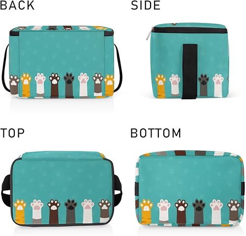 Miniatura 7 de Lonchera con estampado de patas de gato, aislada, reutilizable, grande, con hombro ajustable y cremallera, bolsa de lona para oficina, trabajo,