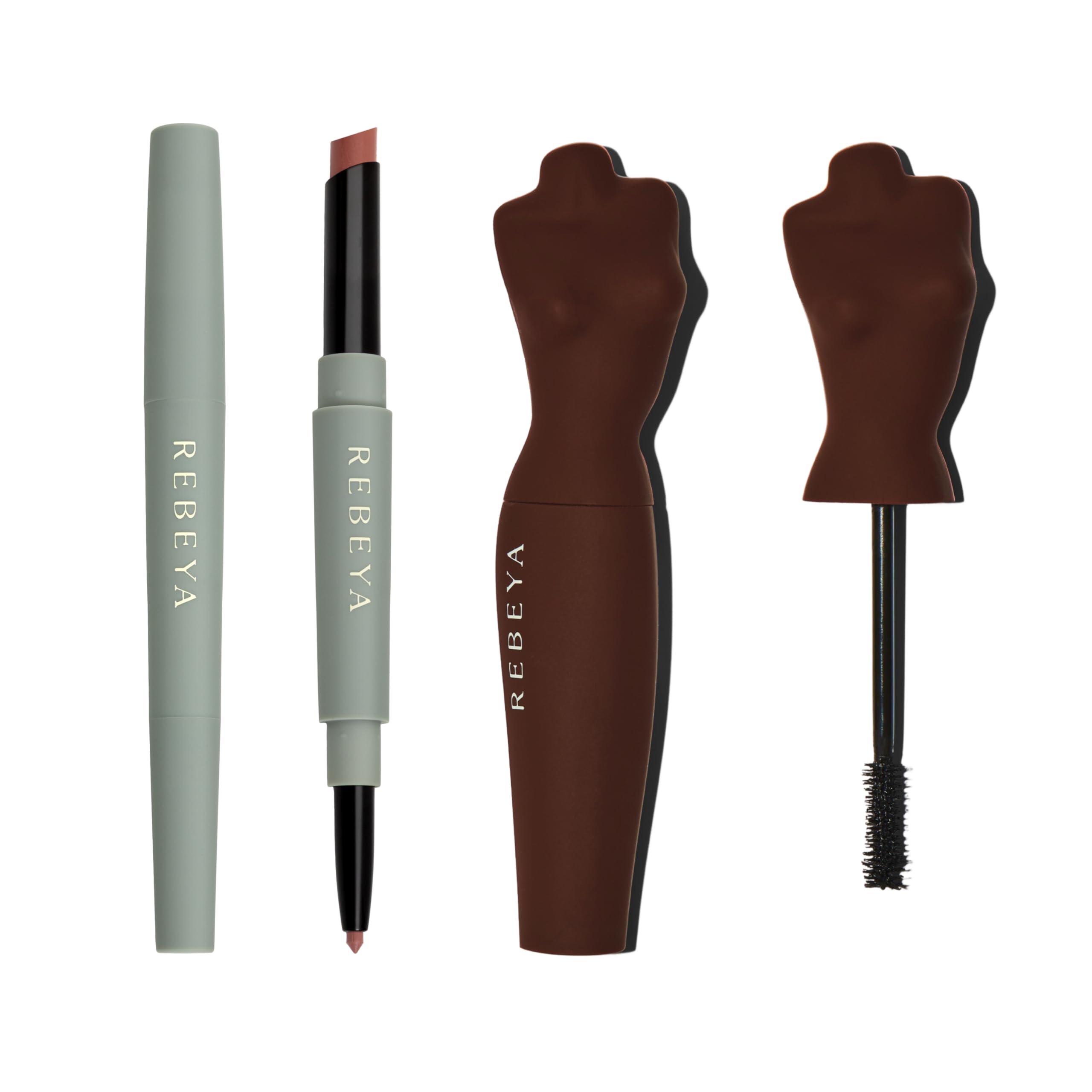 REBEYA Kit Mascara Volumizzante e Allungante Effetto Ciglia Finte + Double Lip Liner Nude Rosato Rossetto Matita Labbra 2 in 1 Lunga Tenuta Effetto Seta,Made in Italy