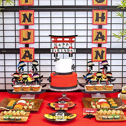 7 Pieces Ninja Happy Birthday Cake Topper Decor Kit - Kung Fu Ninja Competition Theme Samurai Birthday Party Decoration #TOP3