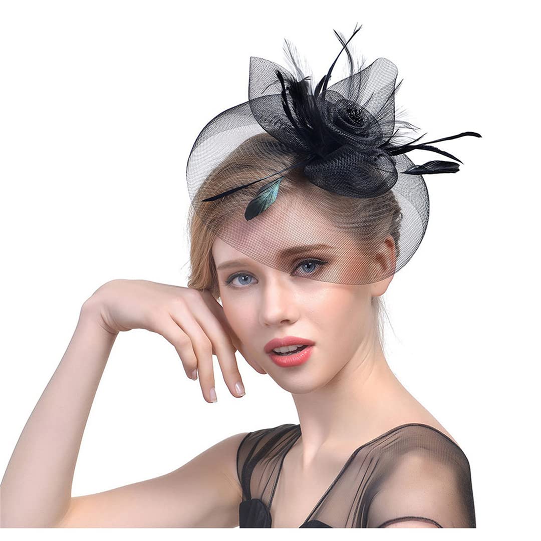 fascinator, Ślubny Kościół Pióro Nakrycie Głowy Kobiety Kwiat Siatki Wstążki Opaska Na Głowę Koktajl Herbata Party Kapelusz