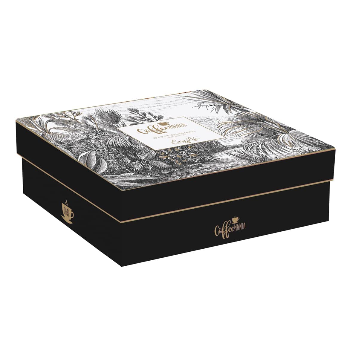COFFRET 6 TASSES A CAFE 10CL EN PORCELAINE RETRO JUNGLE, Noir