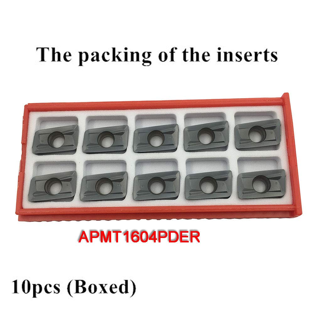 GBJ 10Pcs APMT1604PDER R0.8 Milling Inserts Indexable Carbide Machining Steel/Titanium Alloy/Stainless Steel/Cast Iron HRC 45°- 60°for Shoulder milling, face milling and Slotting