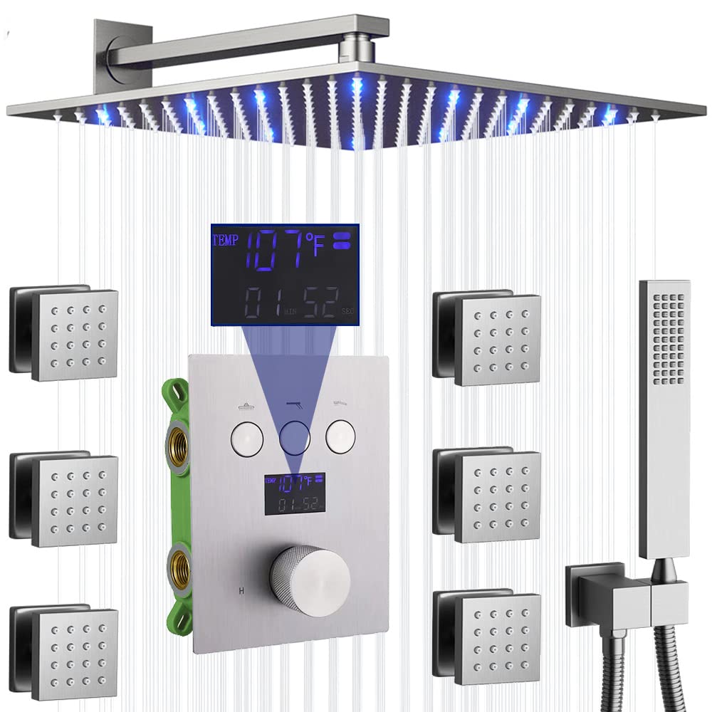 Buy Brushed Nickel Full Body Rainfall Shower System KATAIS 12Inch LED