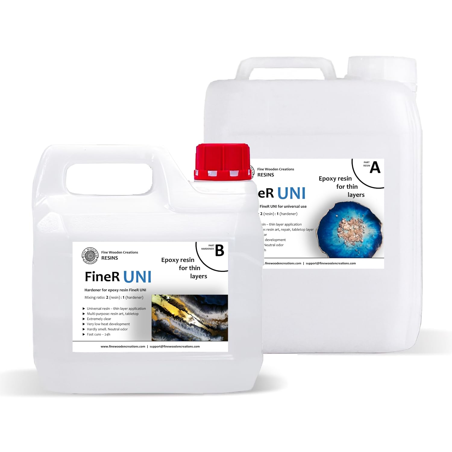 Finer Uni Resina epoxi con endurecedor 3 kg I Resina UV decorativa I Resina epoxi + endurecedor I Resina de exposición hasta 1,5 cm de fundición I 2:1