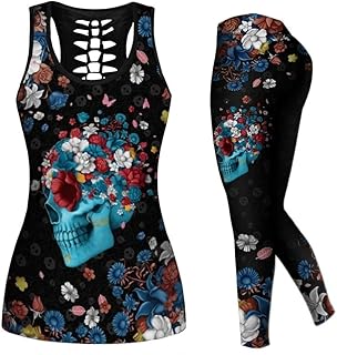 Women’s Sugar Skull Yoga Outfits for Women 2 Piece Sets,...