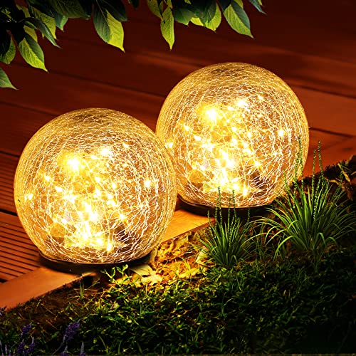 Viitech Solar Glasleuchtkugeln, 2 PCS IP65 Wasserdicht Gesprungenes Glas Kugel Licht, Intelligente Lichtsteuerung Outdoor Rasen Lampe Plug-in Dekorative Solarleuchten für den Außenbereich, 12cm Cover