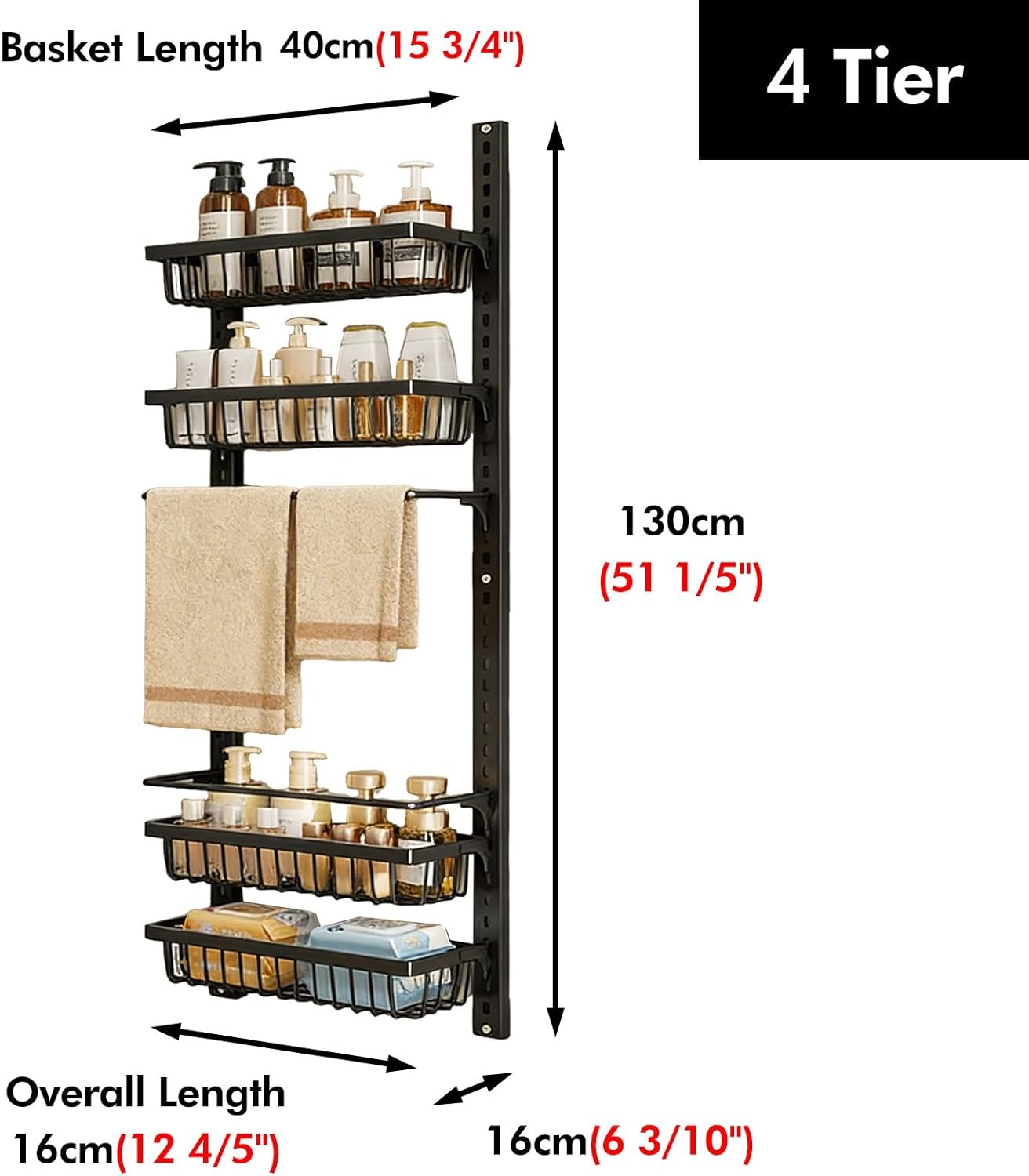 Metal Over The Door Pantry Organizer 2 3 4 6 8-tier Basket Rack, Multifuction Wall Mounted Behind Door Storage Shelf Holder, Portable Door Hanging Shelving Space-saving(White 40cm/15.7",4 Tier)