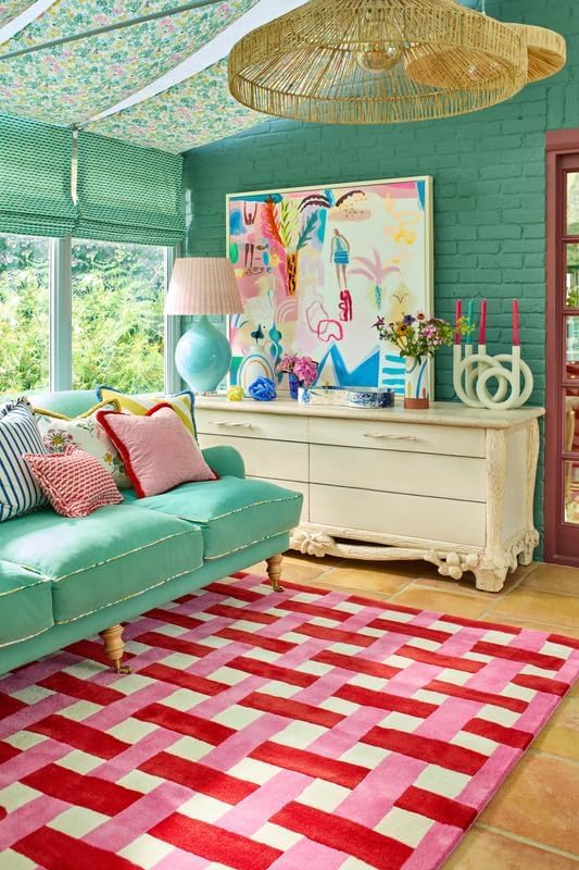 Tapete decorativo cuadrado de lana 7' x 7' coral y rosa miniatura 2