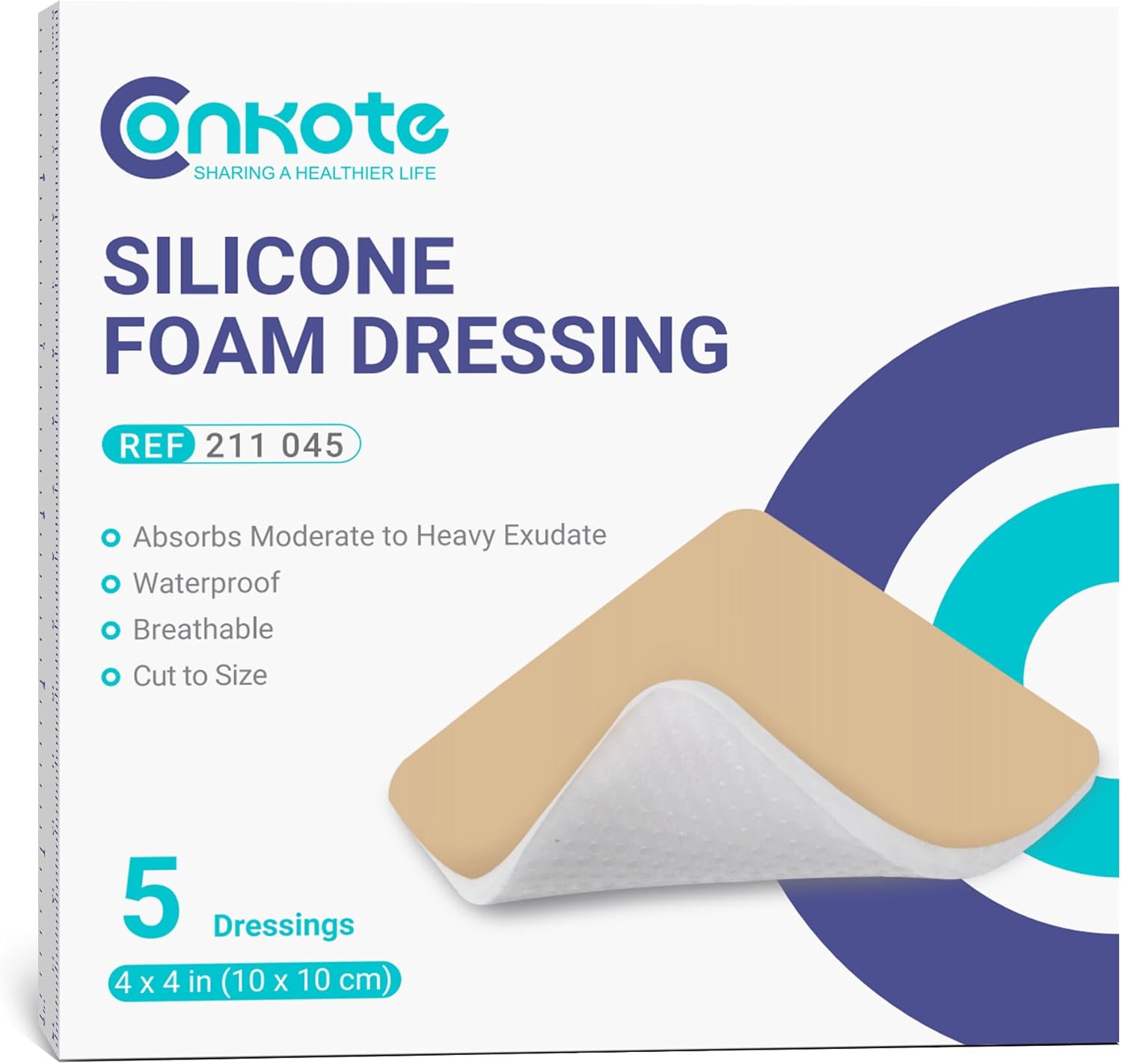 Conkote Silicone Foam Dressings Without Border 4"x4