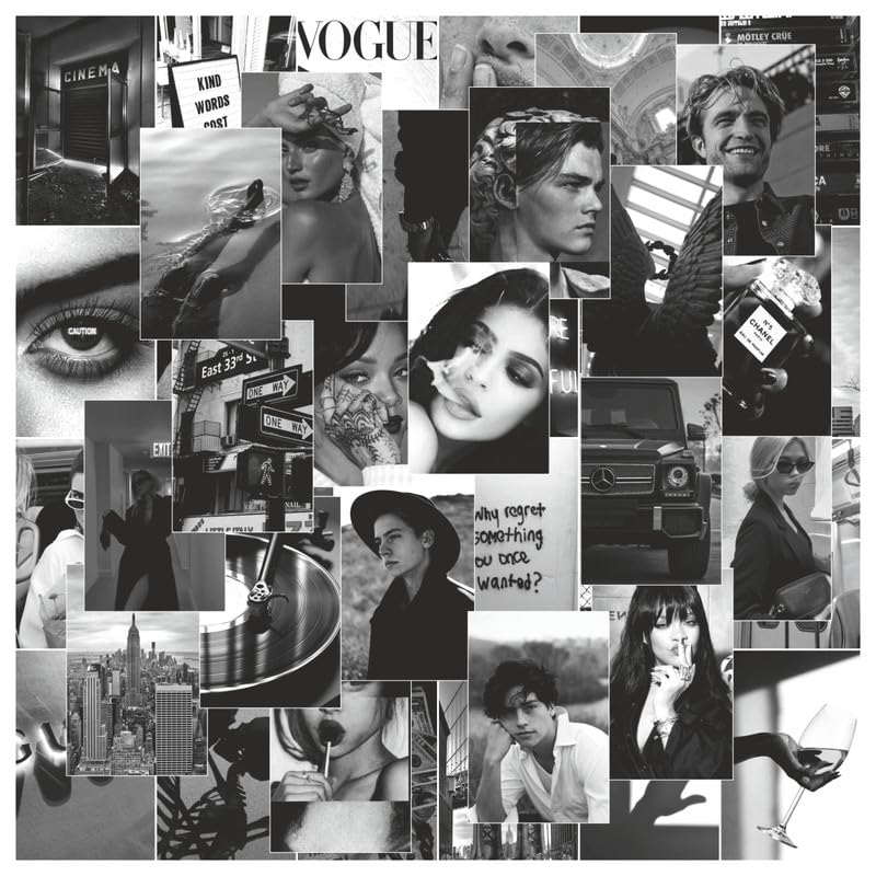 Image of POSTERONN Black & White Aesthetic Wall Collage Kit 54 PCS 4x6 Premium Cardstock Prints | Vintage Style Photo Posters for Bedroom Dorm Living Room | Matte Finish Decor Set with Adhesive for Walls