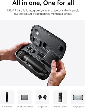Hollyland MELO P1 Combo: All-in-One Wireless Vocal Mixing System with Mic, Audio Mixer, Monitor Earphone, AI Noise Cancelling, 100+ Preset&9 Studio Effect for Music Live Streaming/Vocal Record/Podcast