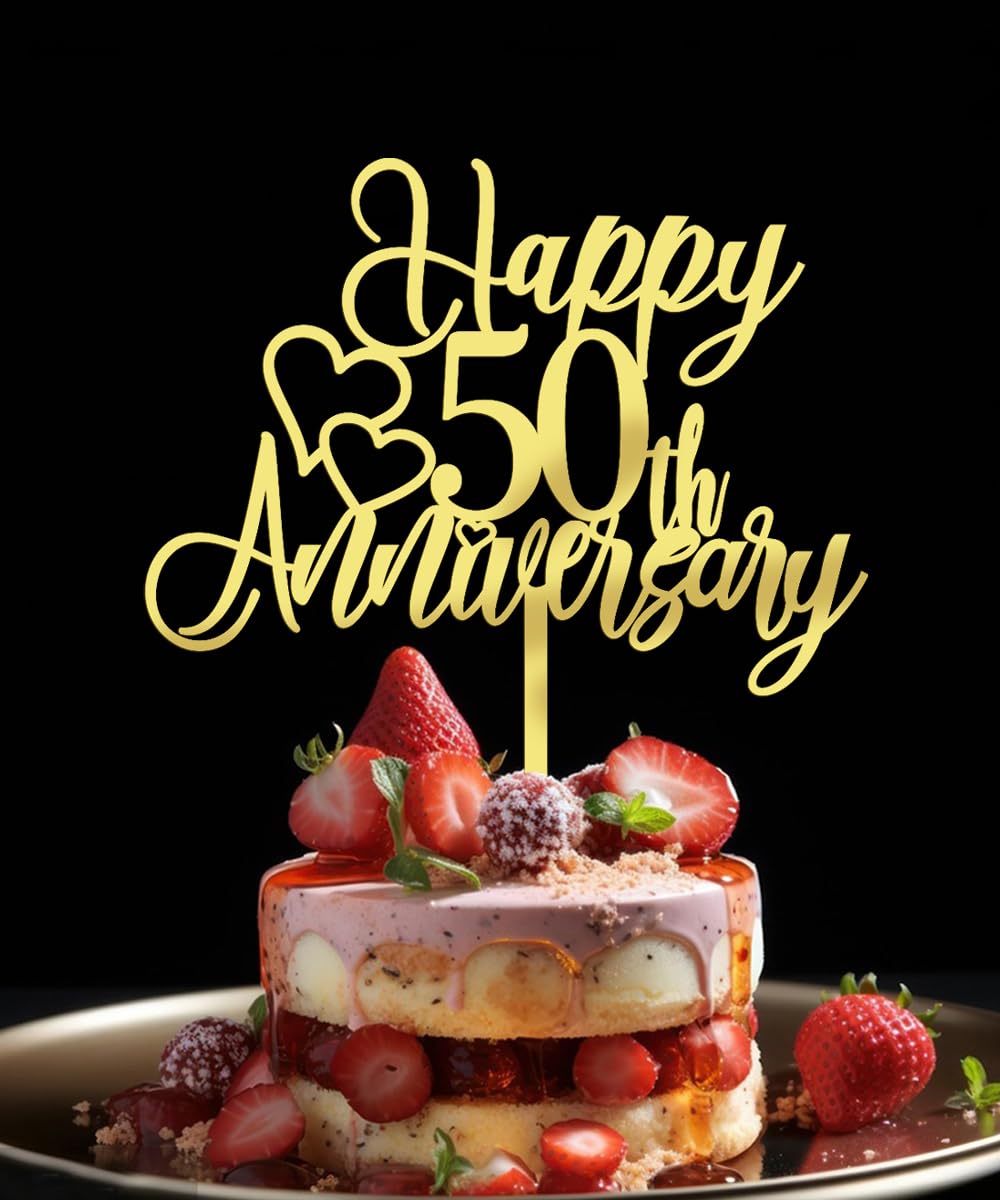 Coucoland 50th Birthday Cake Topper – Acrylic Mirror Decor With Floral Design, Reusable Party Decoration