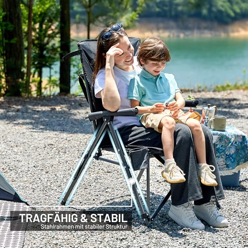 TIMBER RIDGE Campingstuhl Faltbar Hohe Rückenlehne XXL Klappstuhl Camping Breiter Sitz 55cm Gepolstert 150kg Tragkraft mit Seitentasche Tasche Camp Garten Balkon – Bild 6
