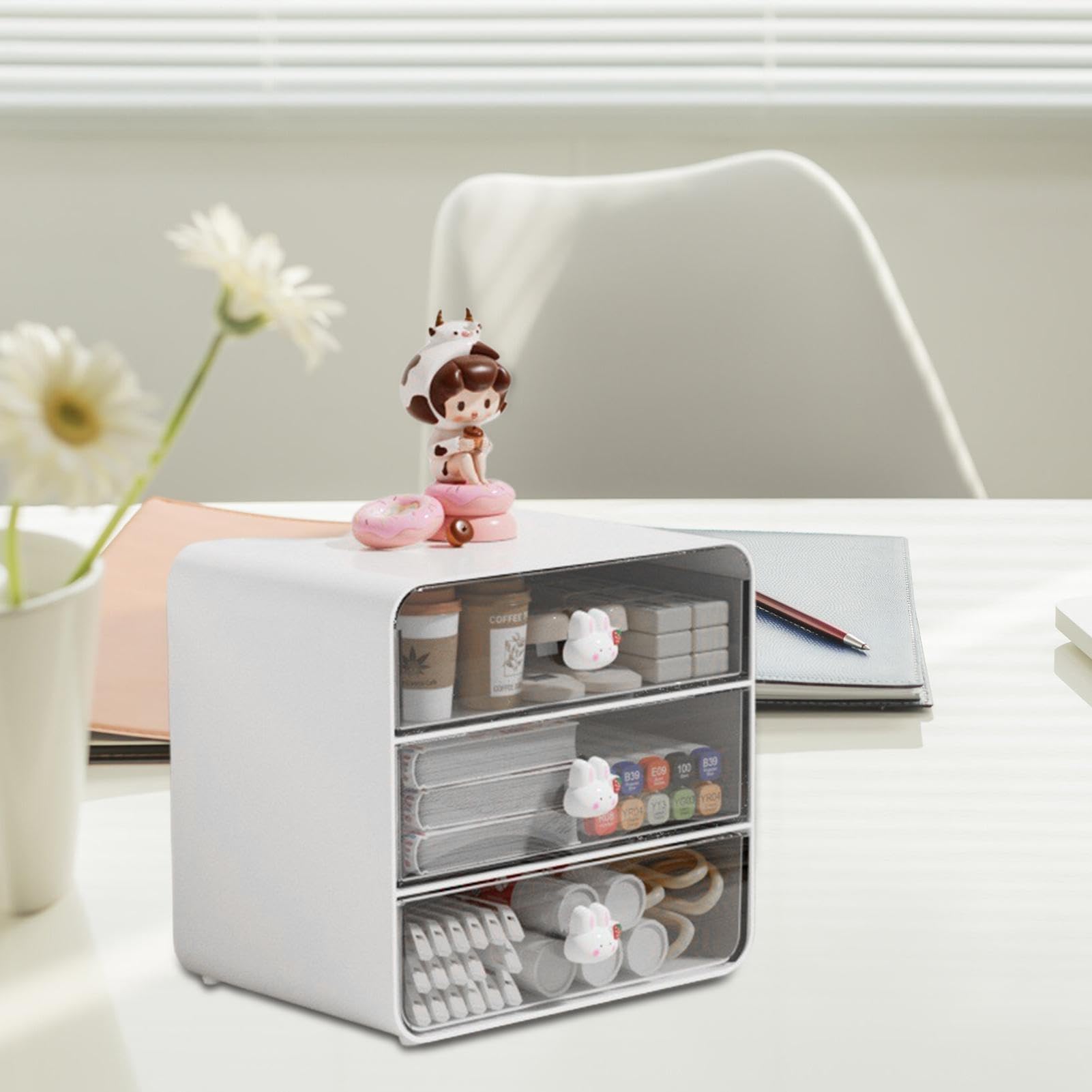 Scatola organizer da scrivania, cassetto impilabile, design durevole per trucchi e forniture per ufficio, organizer compatto multi-cassetto