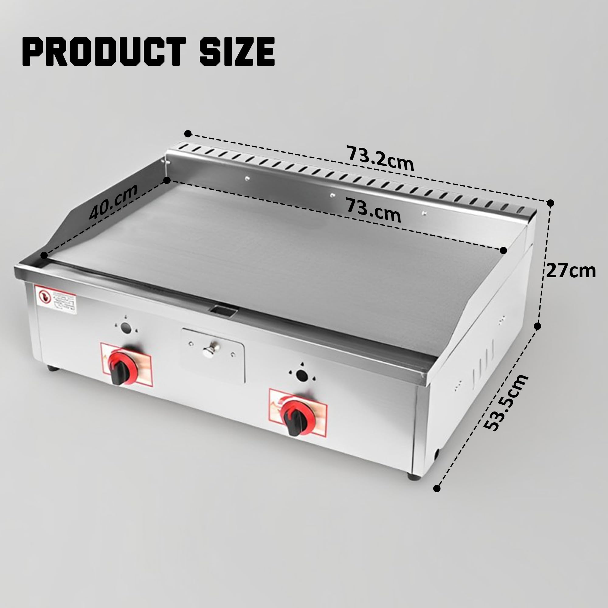 Piastra a gas professionale portatile in acciaio inox, piastra antiaderente, 73 x 40 cm, paraschizzi, adatta per ristoranti, bar, campeggio (73 x 40 cm)