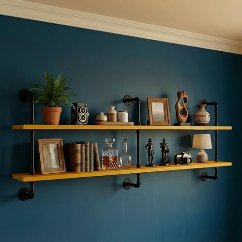 Miniatura 36 de Estantería industrial para tubería, estantería rústica montada en la pared de 60 pulgadas, estantes flotantes para pared, estantes industriales