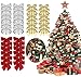 FAVENGO 72 Pcs Moños Navideños Lazos para Arbol de Navidad 4.5x4.5cm Decoracion Arbol Navidad Lazos Navideños para El Adorno del Arbol Corona de Navidad Boda (Rojo Dorado Plata)