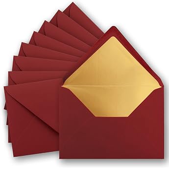 10 x metallic gold lined envelopes DIN C5 dark red 156 x 220 mm wet seal with pointed flap colorsFroh by Gustav Neuser