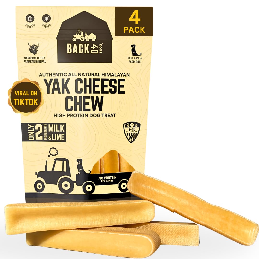 Yak Cheese Himalayan Dog Chews – Long-Lasting Natural Chews for Aggressive Chewers – 2-Ingredient, High Protein, Odorless, Dental Health Treats for Dogs (Large, 4 Pack)