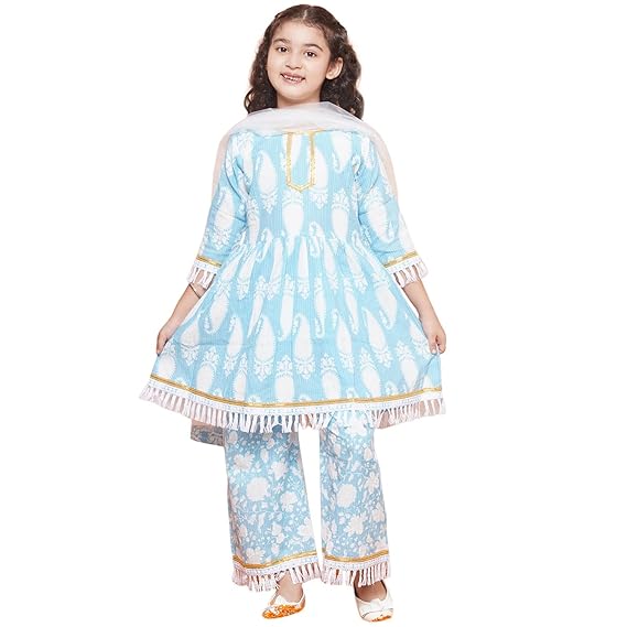 Kids Ethnic Wear Cotton Printed Kurta Sharara Set For Girls