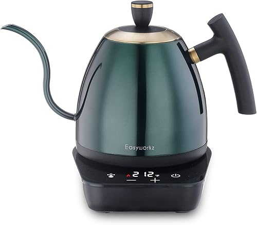 Easyworkz Hervidor de café eléctrico con cuello de cisne para verter sobre la cafetera, de acero inoxidable, 27 onzas, control de temperatura, 1200