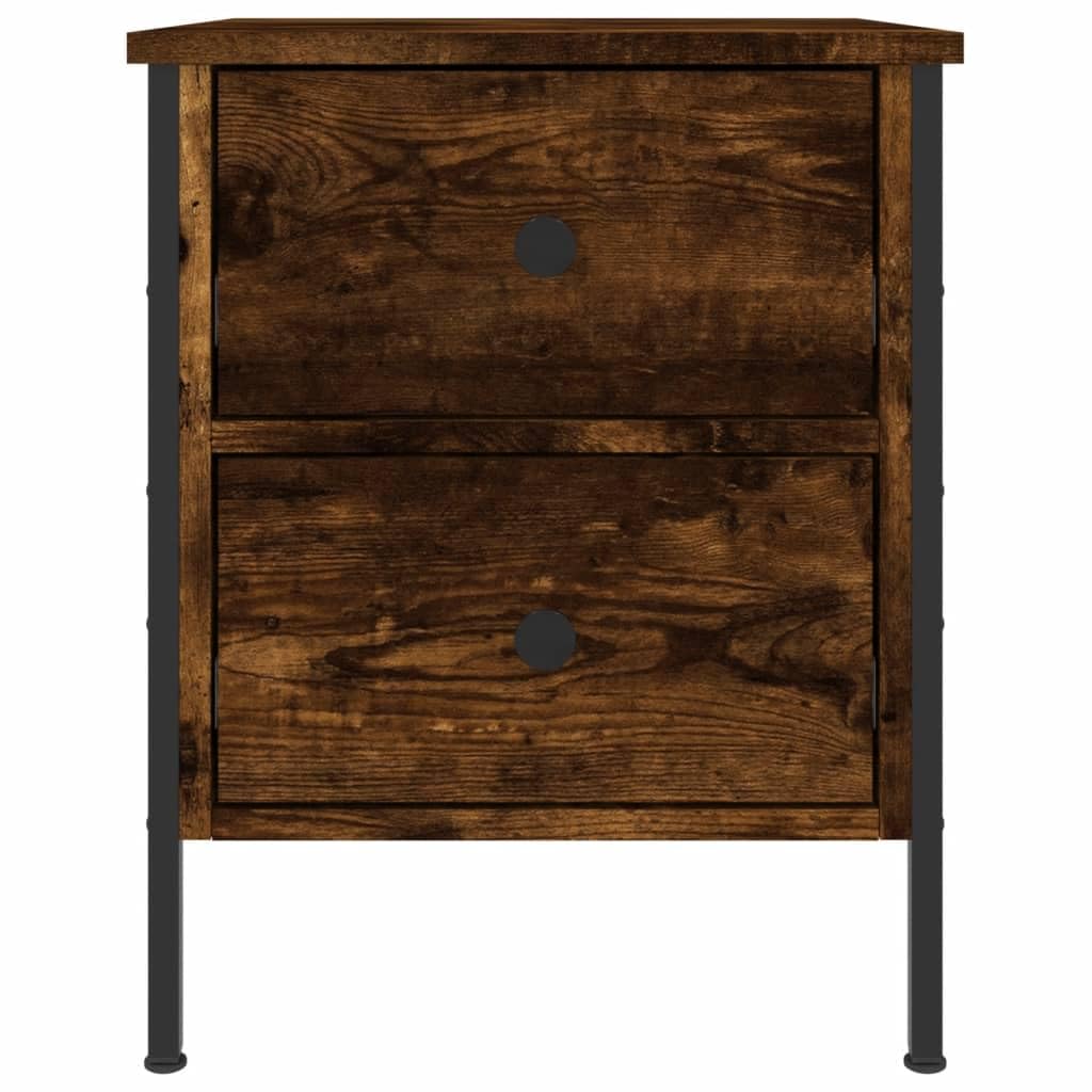 Stoliki nocne, 2 szt., dąb wędzony, materiał drewnopochodny z 2 szufladami, 40 x 42 x 50 cm, stolik pomocniczy z miejscem do przechowywania i regulowanymi nogami, do sypialni, salonu, pokoju