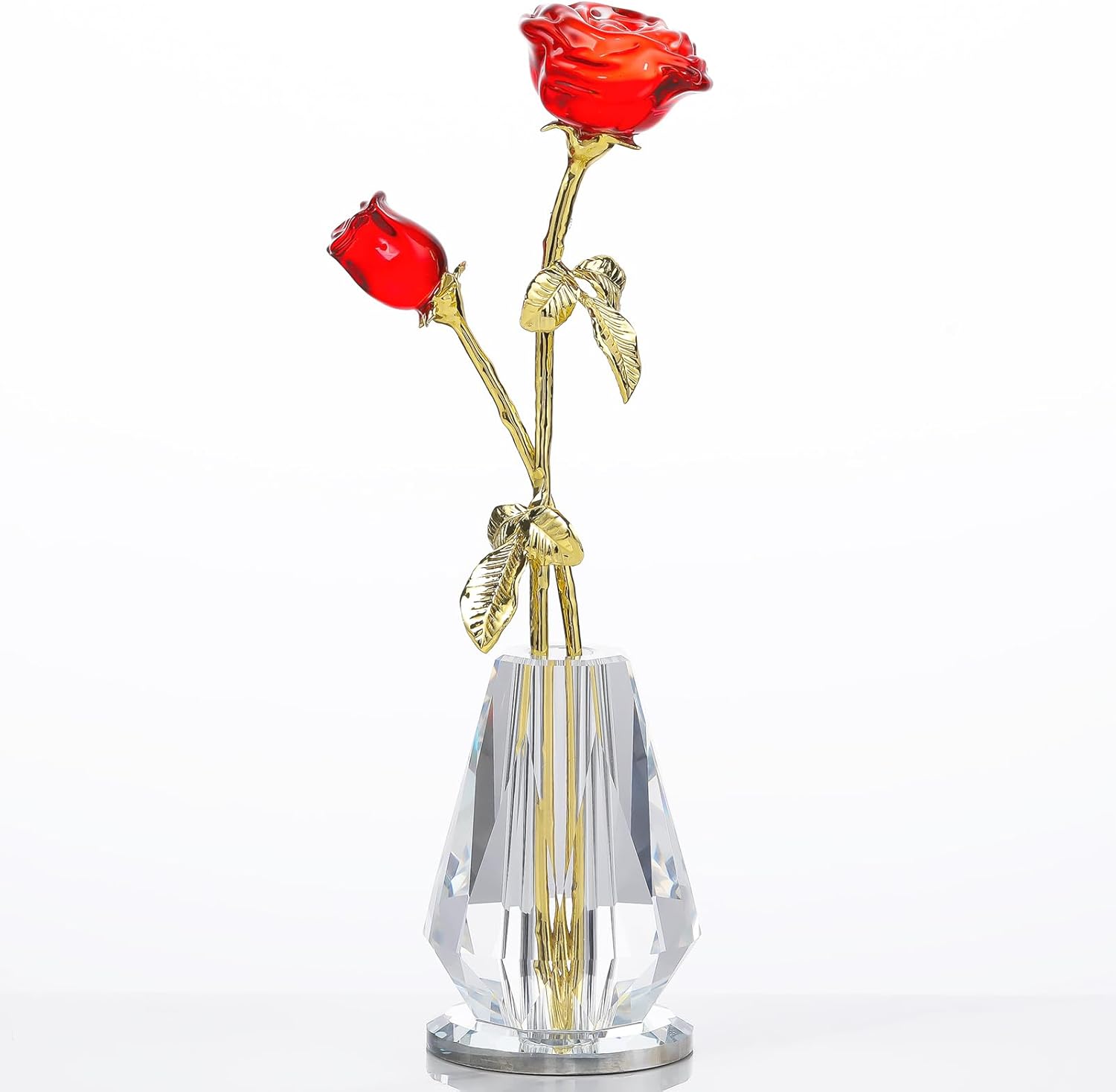 Arikyrist Crystal Red Rose Flowers Figurines Home Decor, Glass Red Roses with Stems, Crystal Flowers Collectible Figurines Glass Roses for Women on Mother's Day