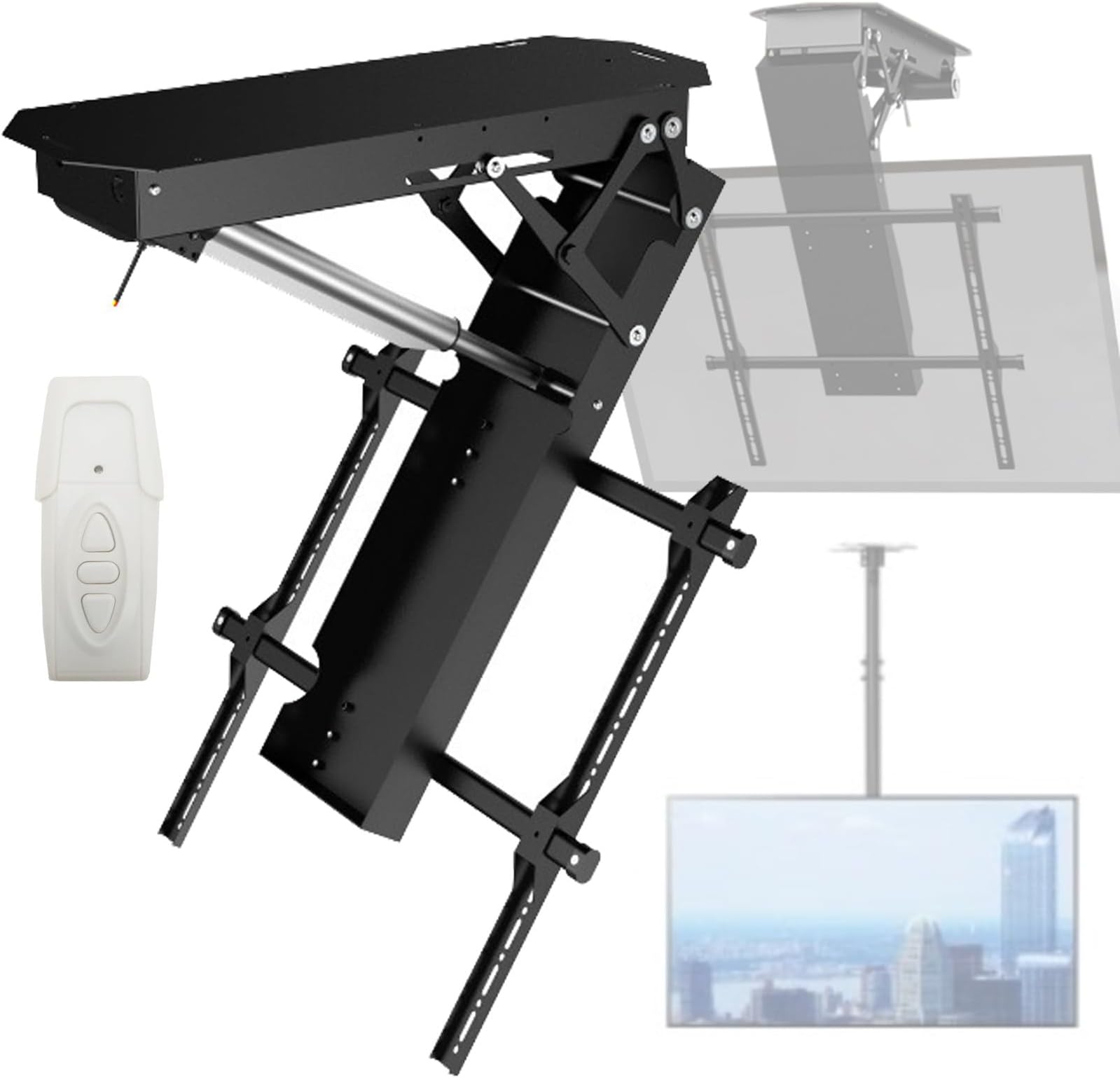 Motorized Flip Down Ceiling TV Mount with Wireless Remote Control, 0-75° Angle Adjustment, for Large Screens, Ceiling and Wall Mounting