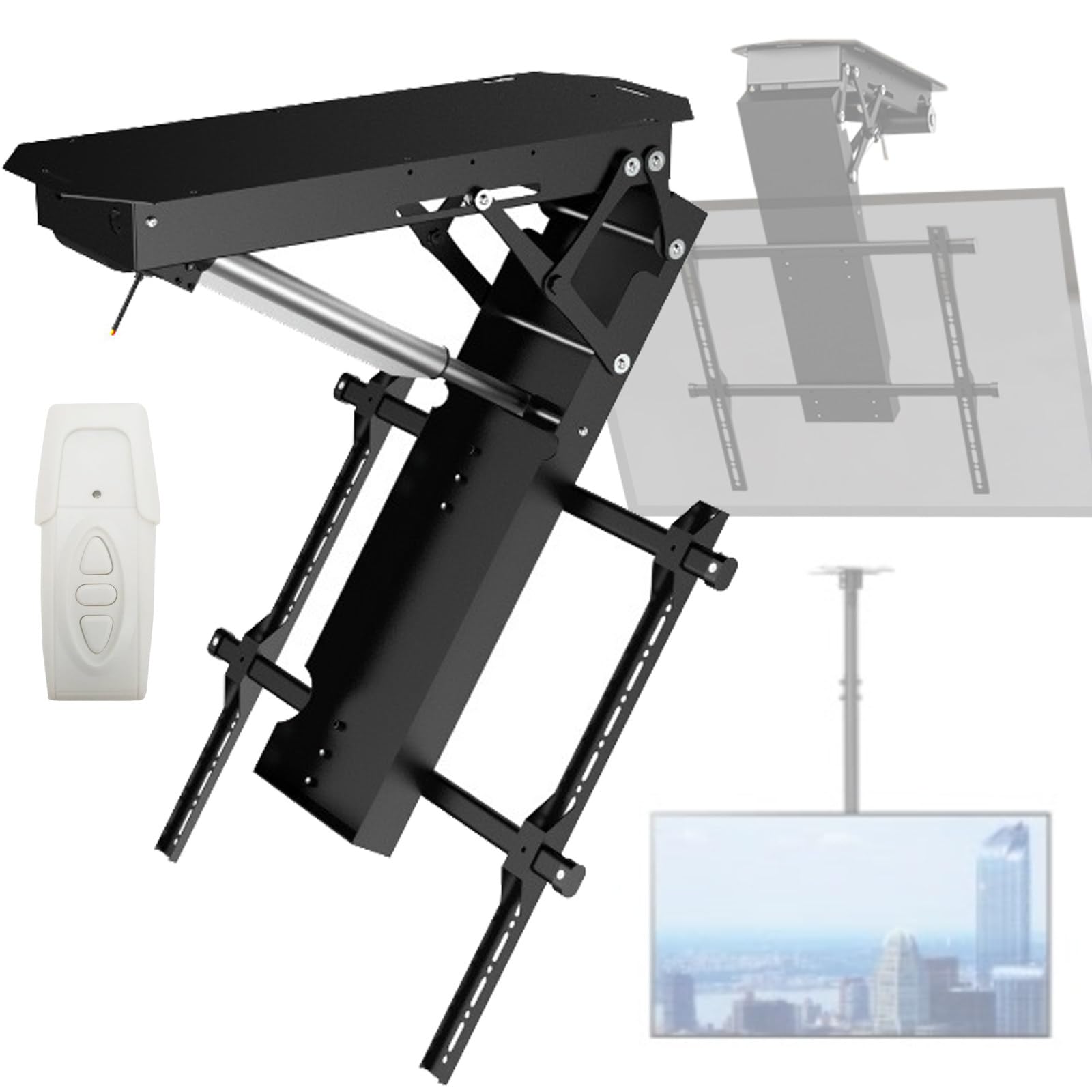 Supporto TV motorizzato con telecomando wireless, supporto elettrico a soffitto per schermi di grandi dimensioni, angolo regolabile per Home Theater e ufficio, facile installazione