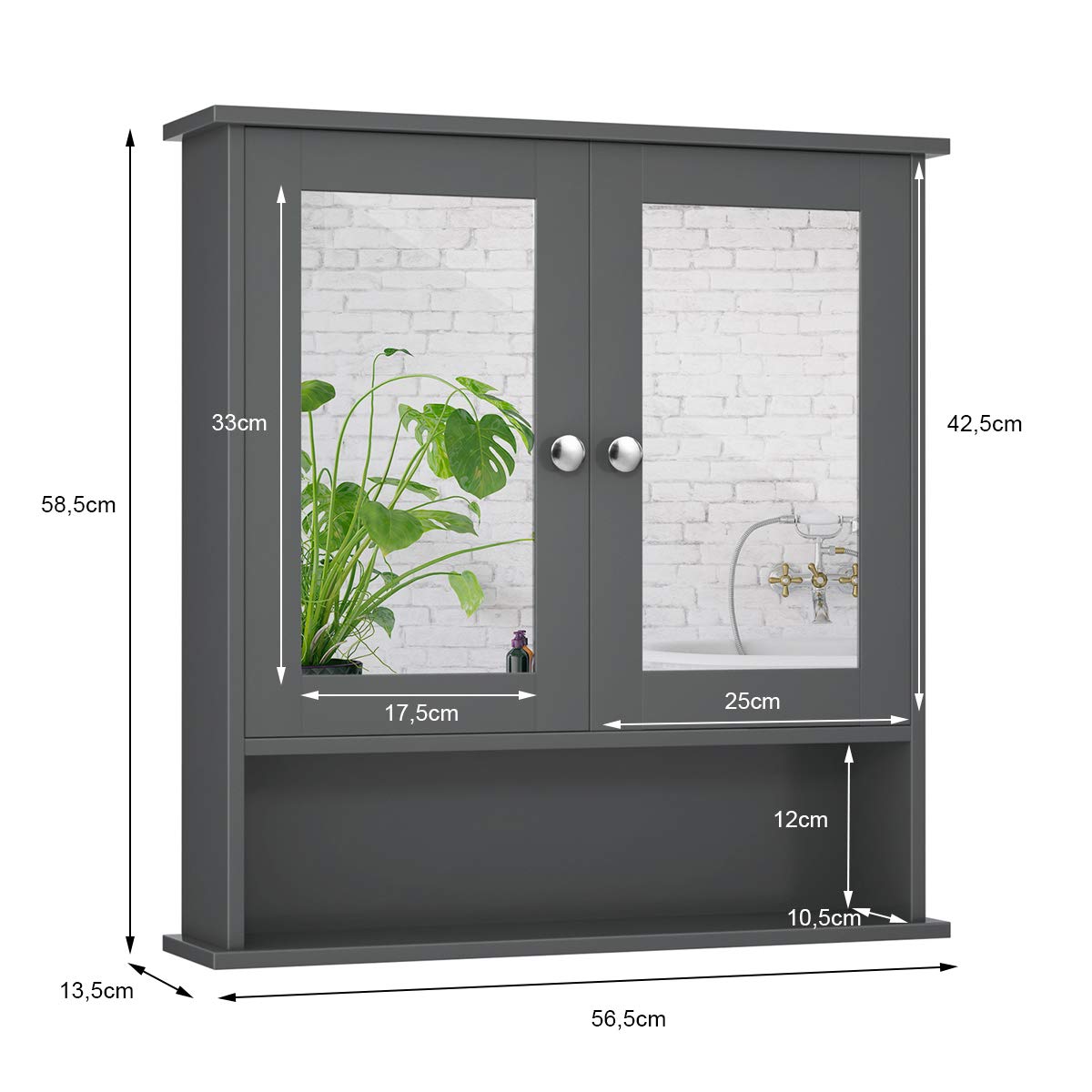 COSTWAY Spiegelkast, badkamer, wandkast met spiegel