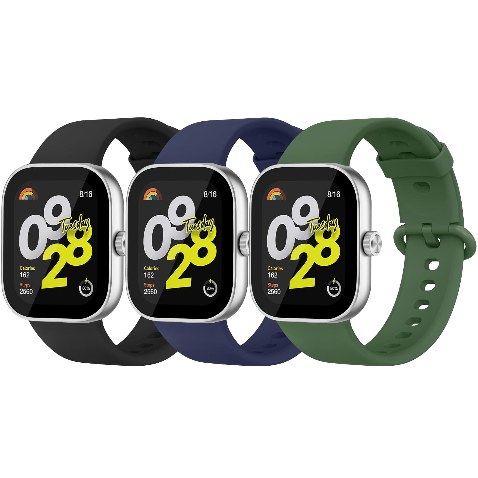Tobfit 【3 PACK】 Straps for Xiaomi Smart Band 9 Pro/Mi Band 8 Pro/Redmi Watch 4/Redmi Watch 5, Adjustable Soft Silicone Sport Replacement Bands 3-PACK 01