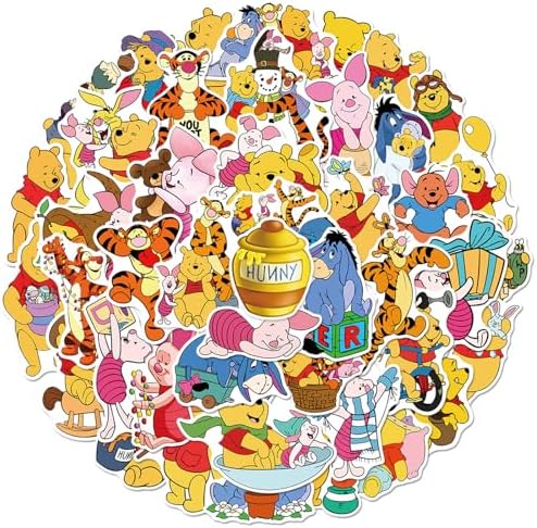 50Pcs Cute Cartoon Winnie Pooh Bear Stickers Movie Winnie The Pooh Decorative Waterproof Stickers Decals for Water Bottle,Laptop,Phone,Skateboard for Teens & Adults (Wnxx)