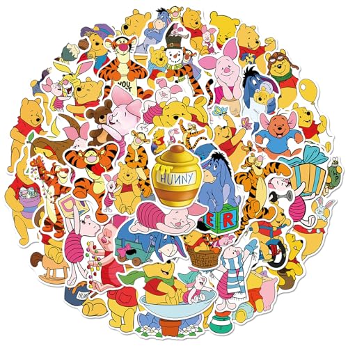 50Pcs Cute Cartoon Winnie Pooh Bear Stickers Movie Winnie The Pooh Decorative Waterproof Stickers Decals for Water Bottle Laptop Phone Skateboard for Teens & Adults (Wnxx)