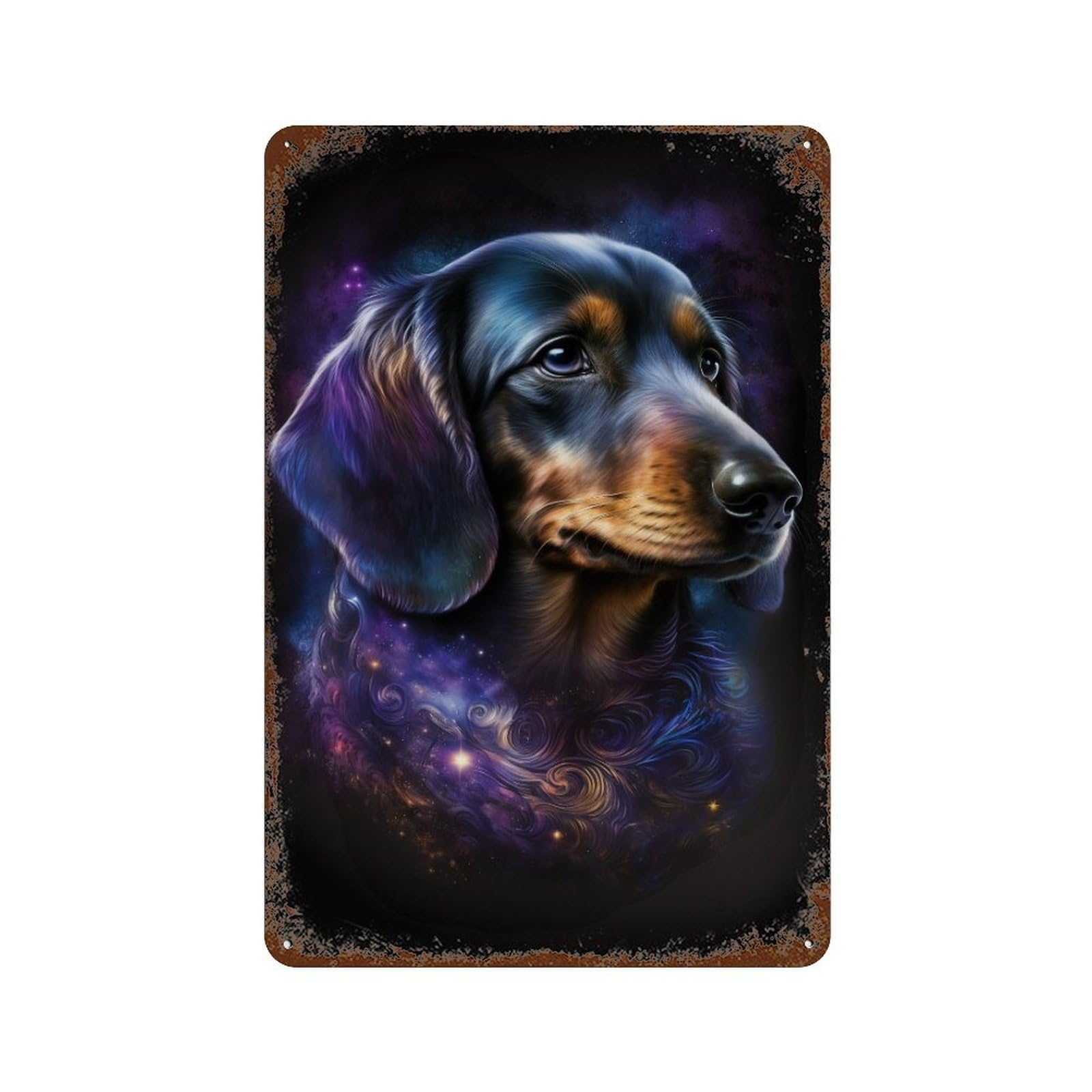 Garage Style Cosmic Dachshund Art Print-4 Distressed Metal Wall Sign 11.8"x7.9", Farmhouse Wall Decor for Bar And Workshop
