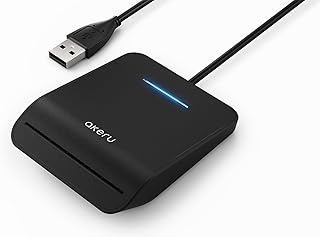 CAC Card Reader with LED Indicator, DOD Military Common Access, (5 feet Long Cable). Universal Compatibility, Compact PIV Smart Card Reader Compatible with Windows, Mac OS– Black AKERU [EAL-20]