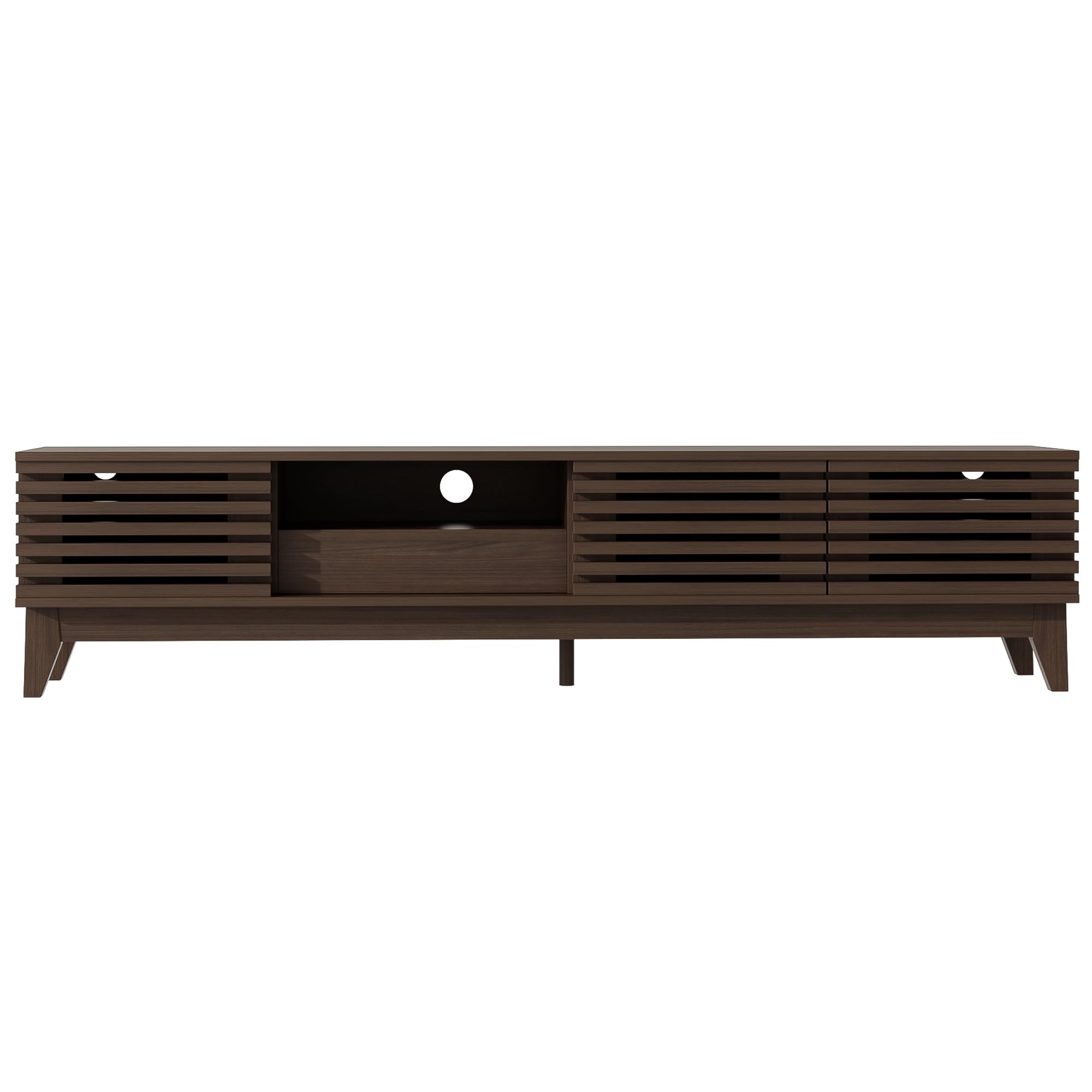 Merax TV-Schrank 170x35x40 cm, TV-Lowboard mit 3 Türen, 1 Schublade, offenen Fächern und Kabeldurchführung, stilvolles TV-Möbel mit großem Stauraum für Wohnzimmer, dunkle Holzfarbe