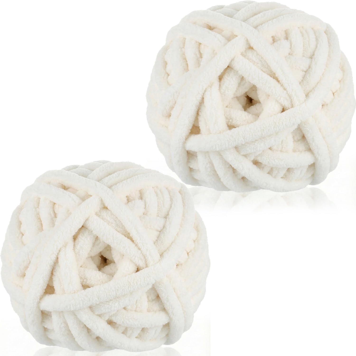 Xtrillogen Chunky Crochet Yarn 2×250g Thick Soft Fluffy Chenille Yarn,Multicolored Knitting Chunky Wool,Super Chunky Yarn for Crocheting Blankets,Hats,Cushions&Bags(Milk White)