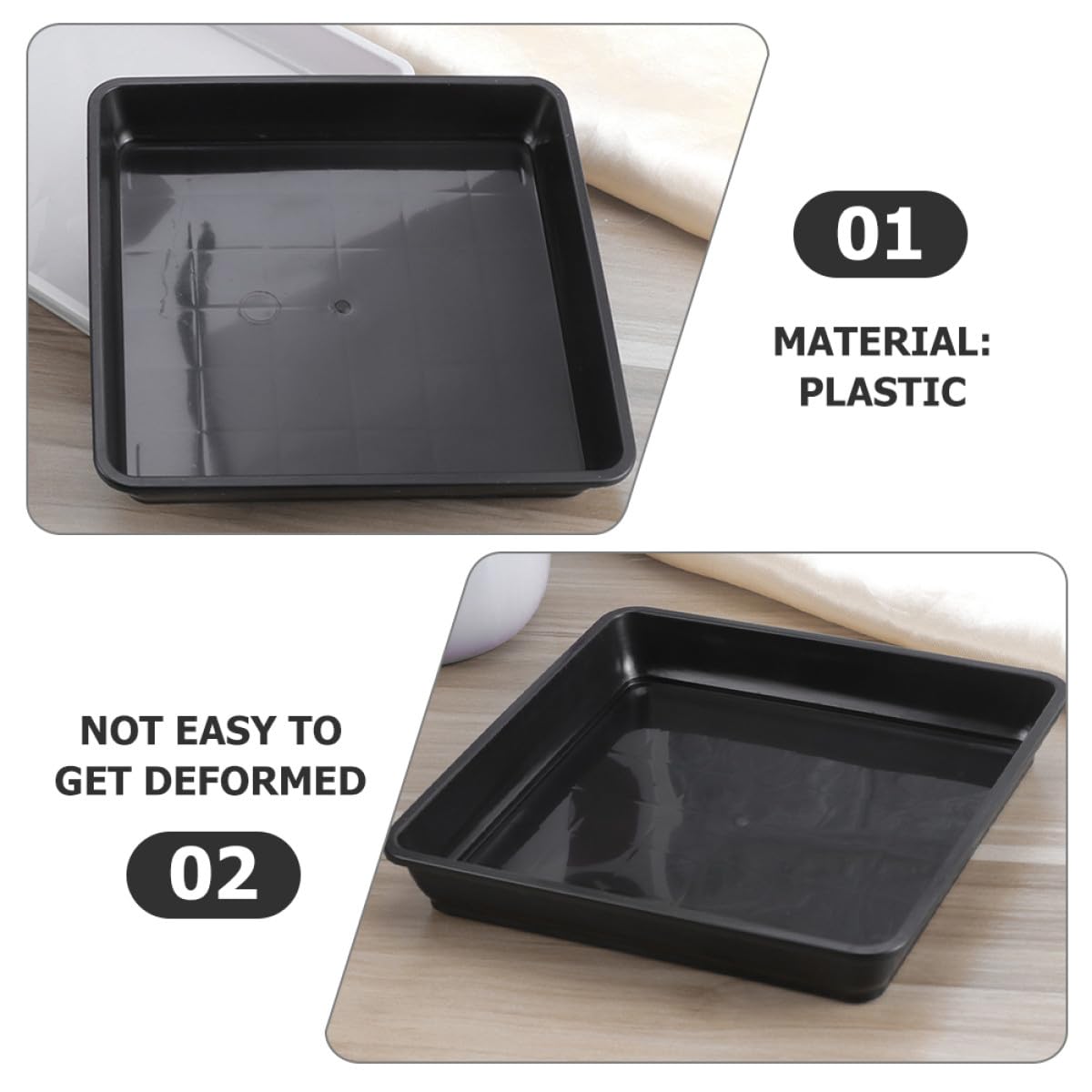 GLEAVI 15 Piezas Platillos Cuadrados para Macetas, Bandejas de Goteo de Plástico Negro 18x18 Cm, sin Agujeros para Plantas de Interior, Bandejas para Jardineras y Cuidado de Plantas