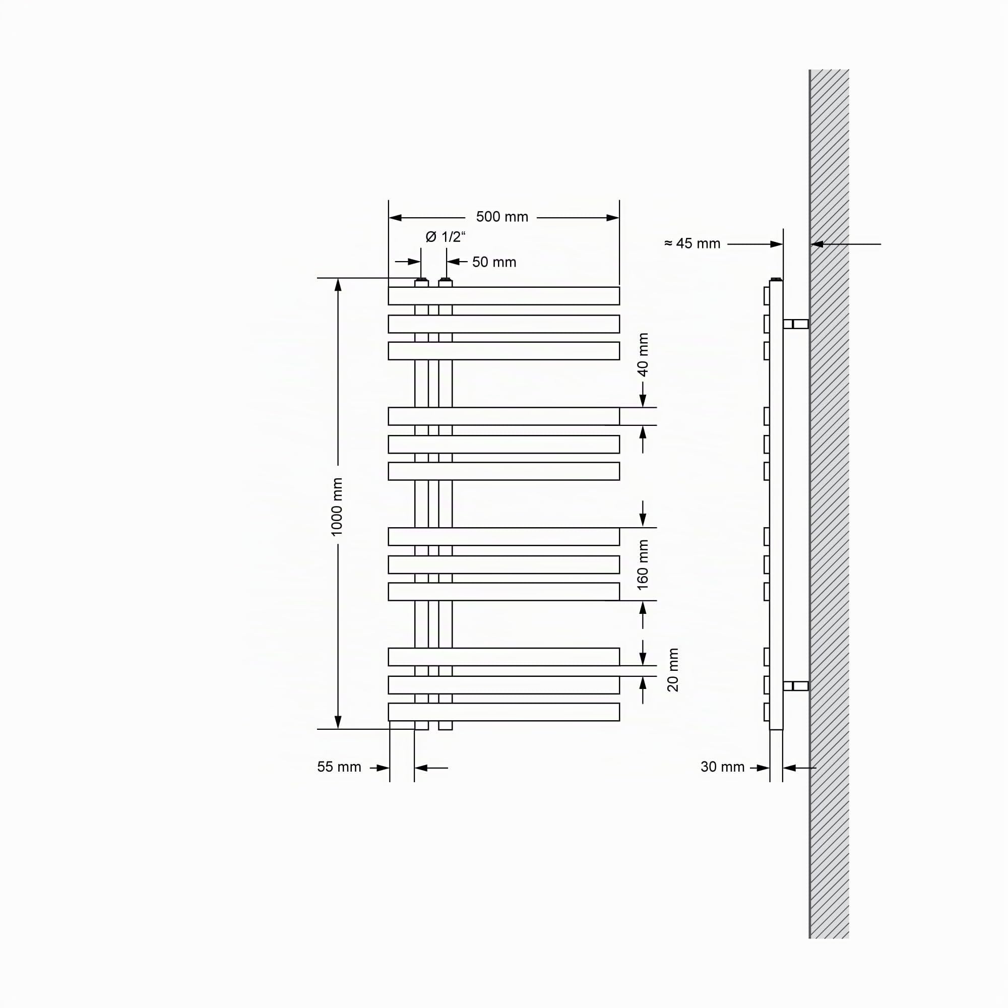 ECD Germany Radiador de Baño Iron EM Eléctrico 500 x 1000 mm Antracita + Resistencia 600W, Estufa Toallera de Pared, Calefactor de Panel, Secador de Toallas para Aseo, con Kit de Montaje Completo