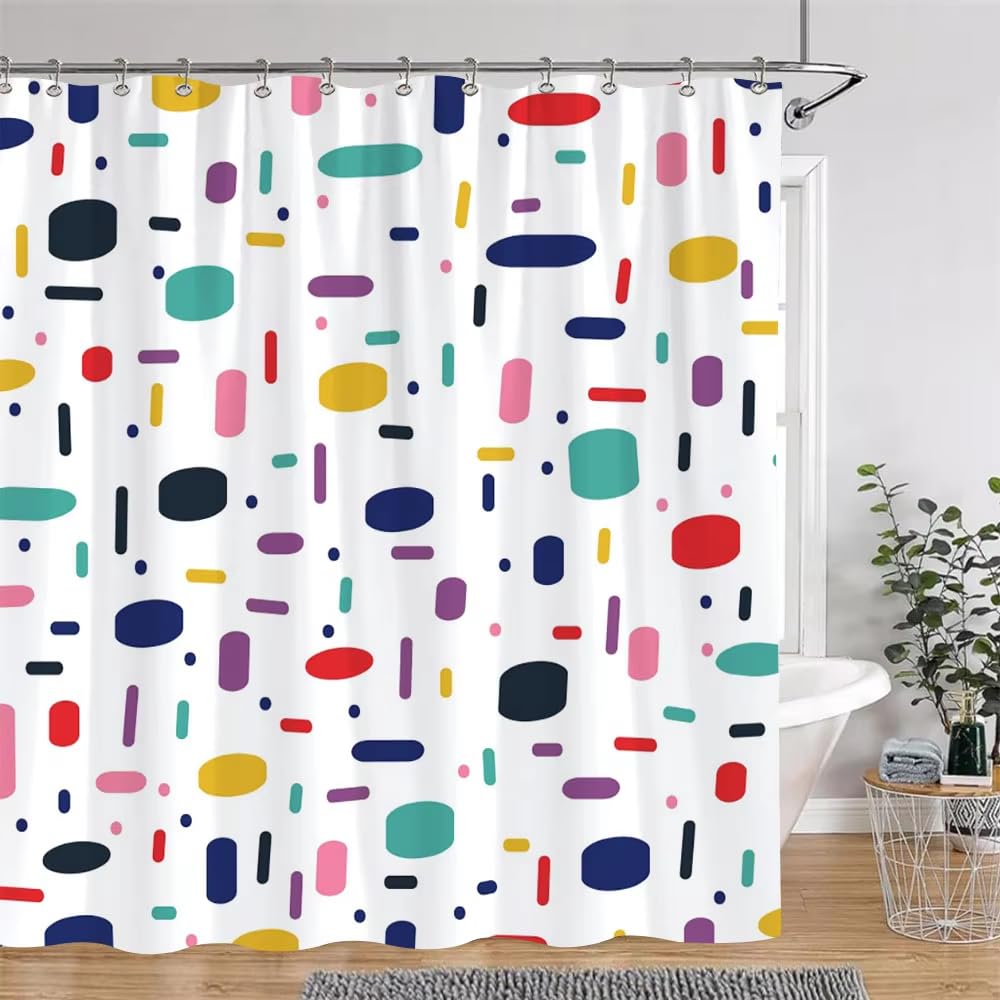 KELAIMI Colorful Polka Dot Shower Curtain,Aesthetic Geometric Bathroom Curtain with Hooks,Simple Quick Dry Waterproof Polyester Fabric Bathtub Curtain Style 10 180X210Cm
