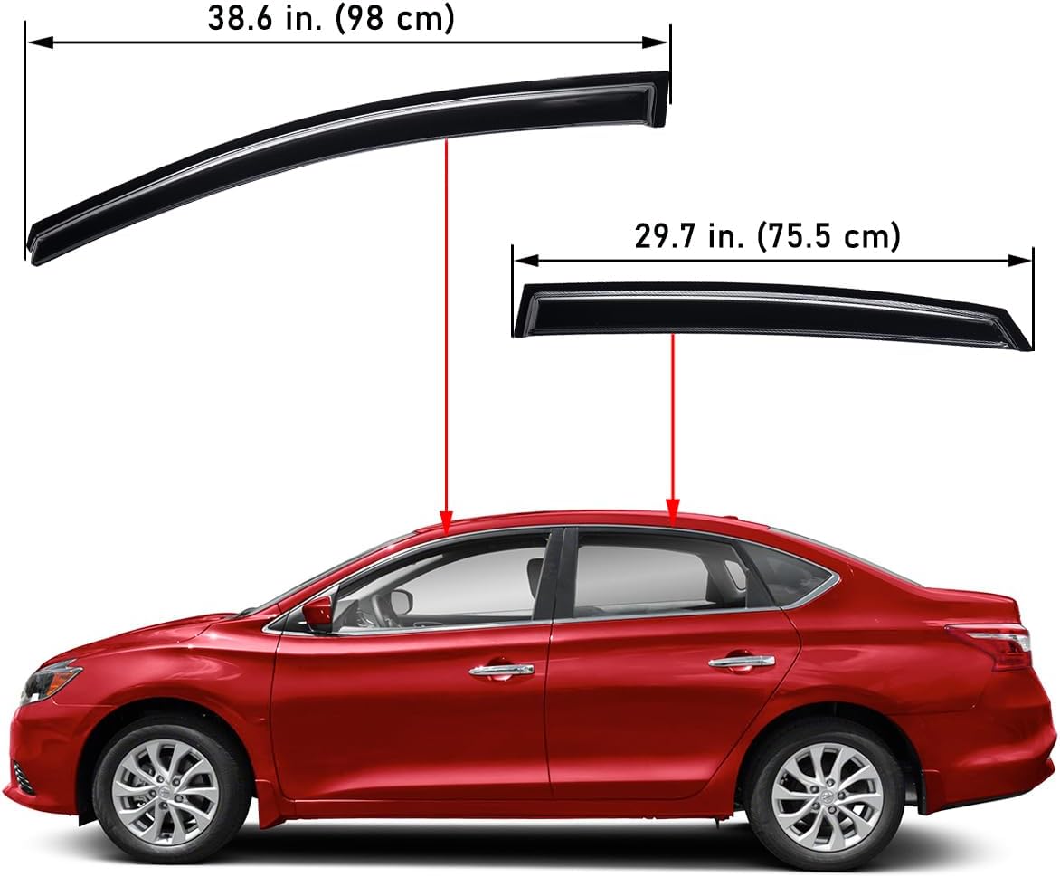 Lightronic Extra Durable Outside-Mount Auto Vent Window Visor, Fits 2013-2019 Nissan Sentra, UV Protection Rain Guard, Original Wind Deflector, No-Drill Easy Install, Dark Smoke, 4-Pcs
