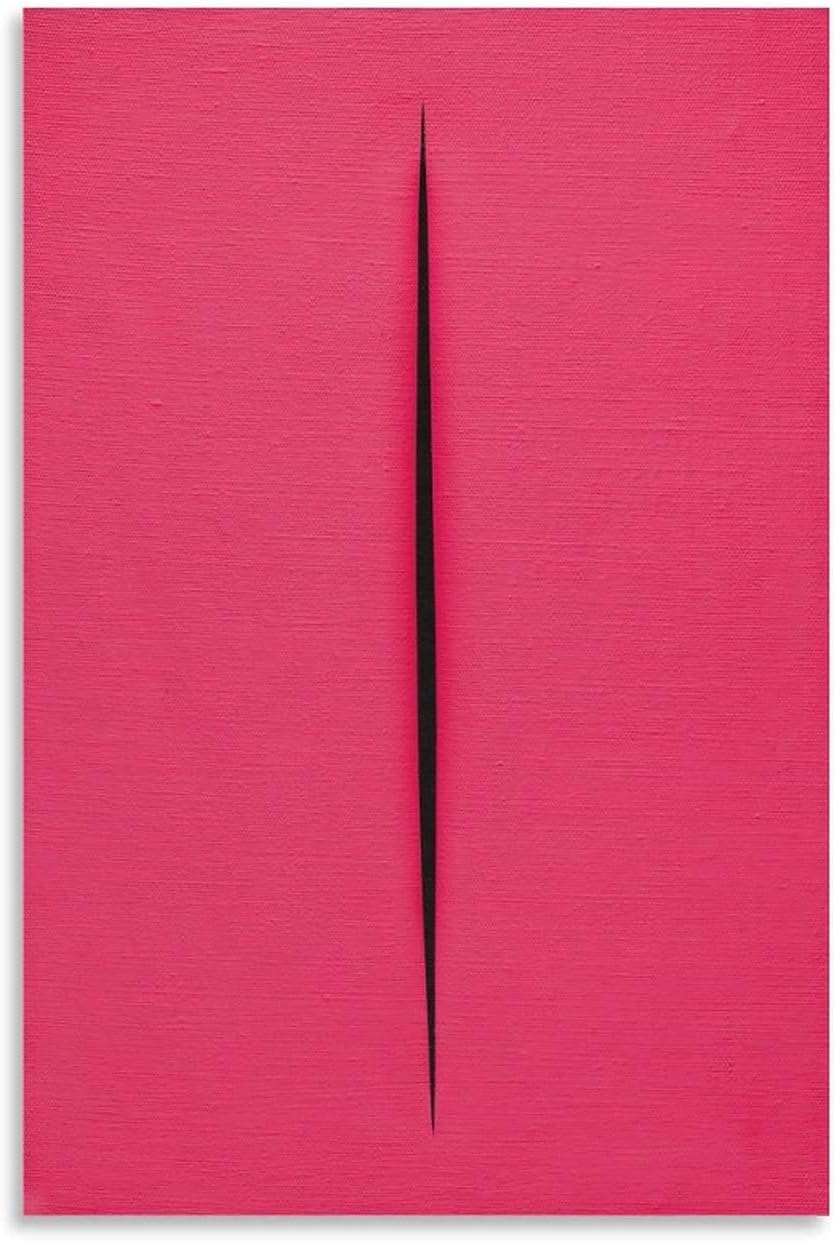 Orjdjz Wxkbl Lucio Fontana Posters《Concetto Spaziale》Painting Minimalist Wall Art Pink Picture Lucio Fontana Canvas Prints for Home Decor 40x65cm Frameless