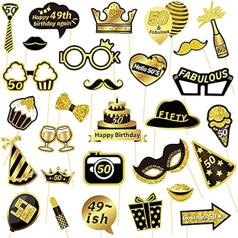 AIBAOBAO 29Pcs 50th Birthday Photo Booth Props, Funny DIY Kits Inflatable Selfie Frame, Birthday Decorations Inflatable Selfie Photo Frame, fifty Birthday Party Decoration for Ladies Mens Cover