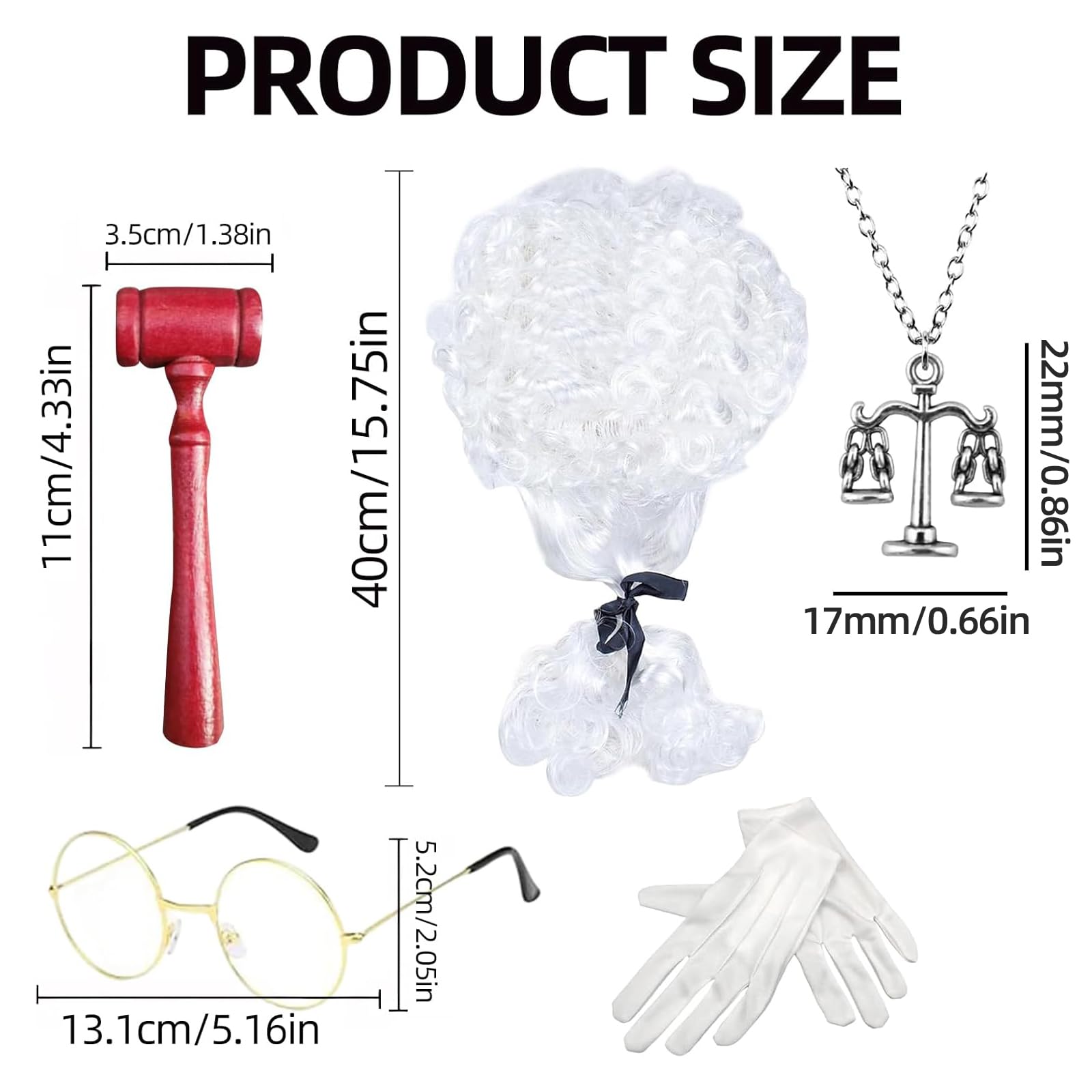 LIUQOBN 5pcs Judge Court Lawyer Costume Accessories Wig, Wave Hairpiece,Halloween Makeup Themed Party, Fancy Costumes (White) - Image 2