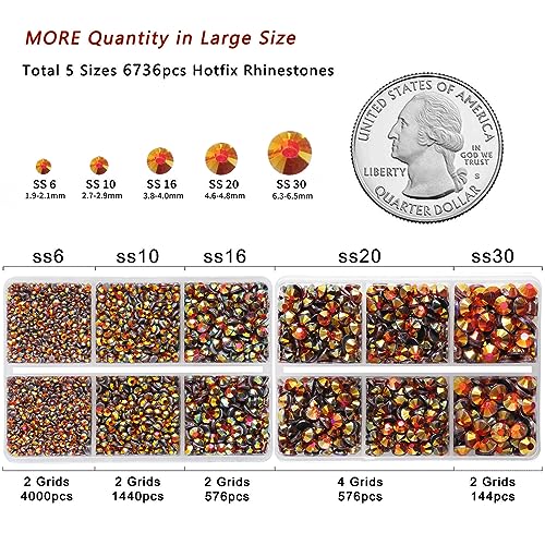 Image of 6736pcs Hotfix Rhinestones Flatback, Orange AB Rhinestones for Crafts Clothes Mixed 5 Sizes, Hotfix Crystals with Tweezers and Wax Pencil Kit, SS6-SS30, Hyacinth AB